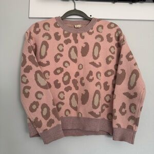 Hem & Thread Pink and Brown Leopard Sweater